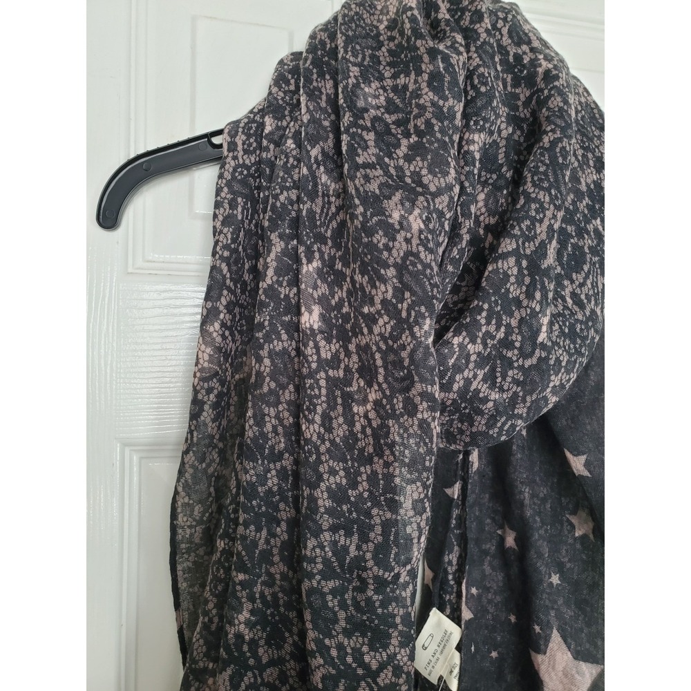 Pins And Needles Oversized Scarf Black Tan Lace CelestialStar Print Lightweight